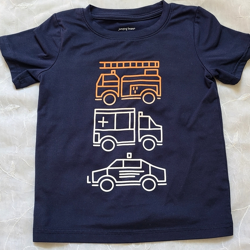 Jumping Beans Navy Blue T-Shirt with Vehical Graphic For Boys 24M
